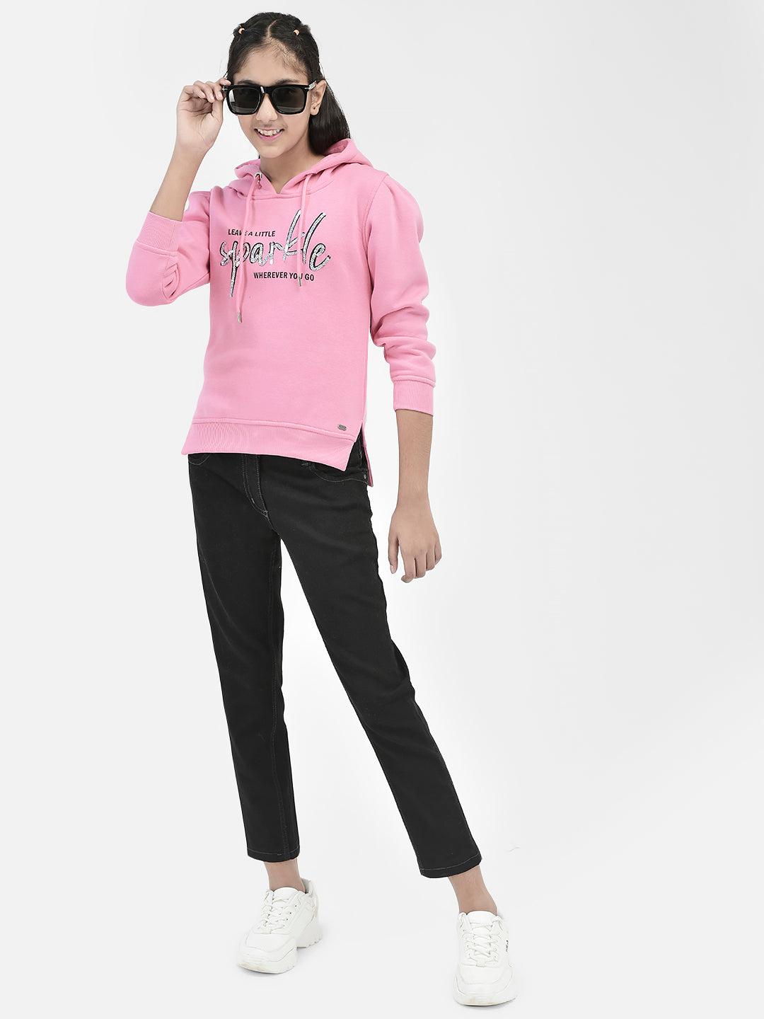 Pink Printed Hooded Sweatshirt-Girls Sweatshirts-Crimsoune Club