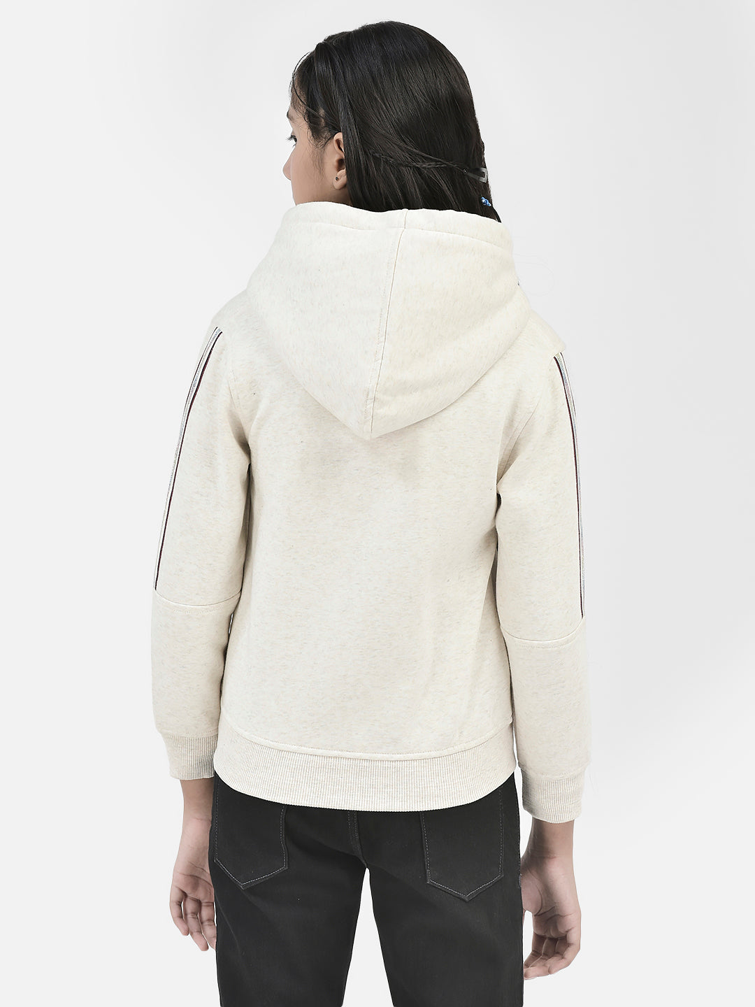 Off White Hooded Front Open Sweatshirt-Girls Sweatshirts-Crimsoune Club