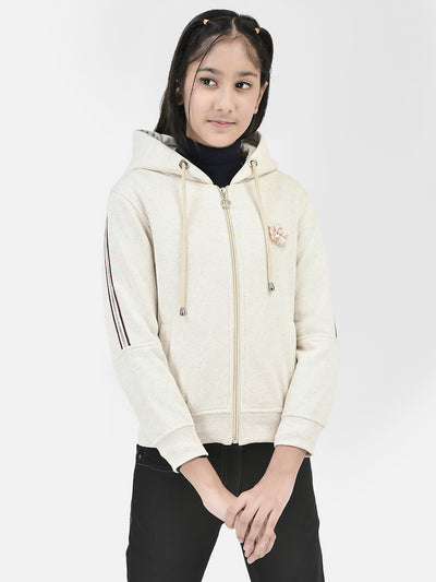 Off White Hooded Front Open Sweatshirt-Girls Sweatshirts-Crimsoune Club