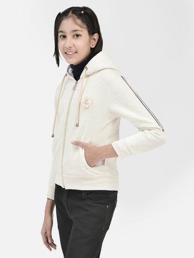 Off White Hooded Front Open Sweatshirt-Girls Sweatshirts-Crimsoune Club