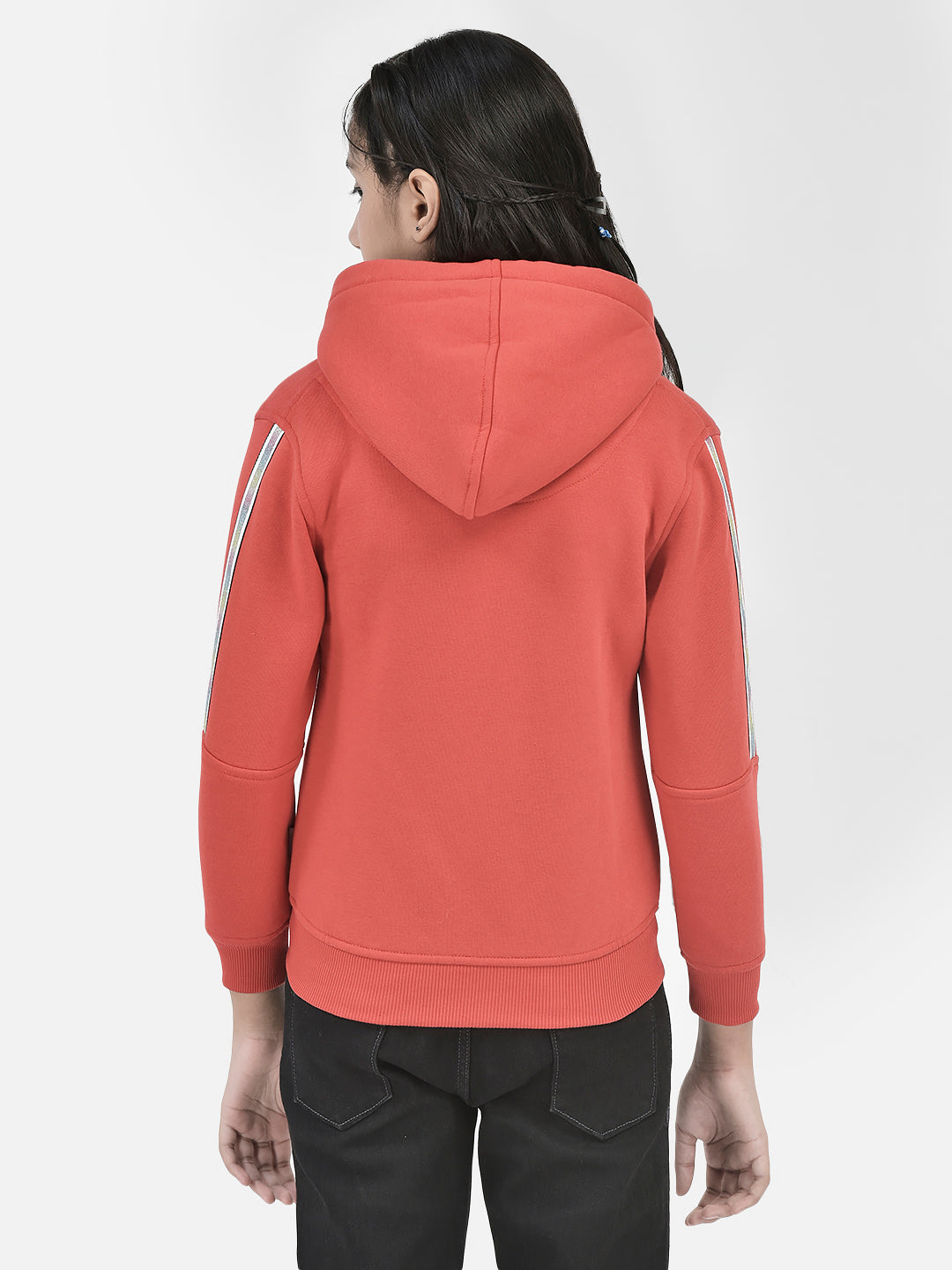 Red Hooded Front Open Sweatshirt-Girls Sweatshirts-Crimsoune Club