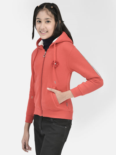 Red Hooded Front Open Sweatshirt-Girls Sweatshirts-Crimsoune Club