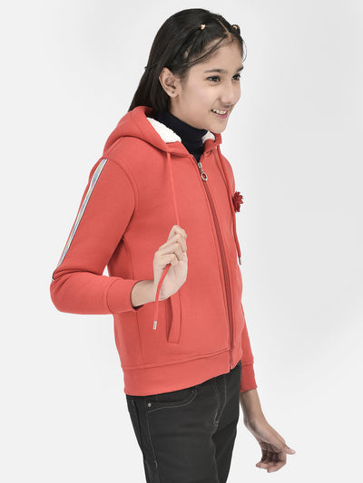 Red Hooded Front Open Sweatshirt-Girls Sweatshirts-Crimsoune Club