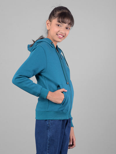 Blue Hooded Sweatshirt-Girls Sweatshirts-Crimsoune Club