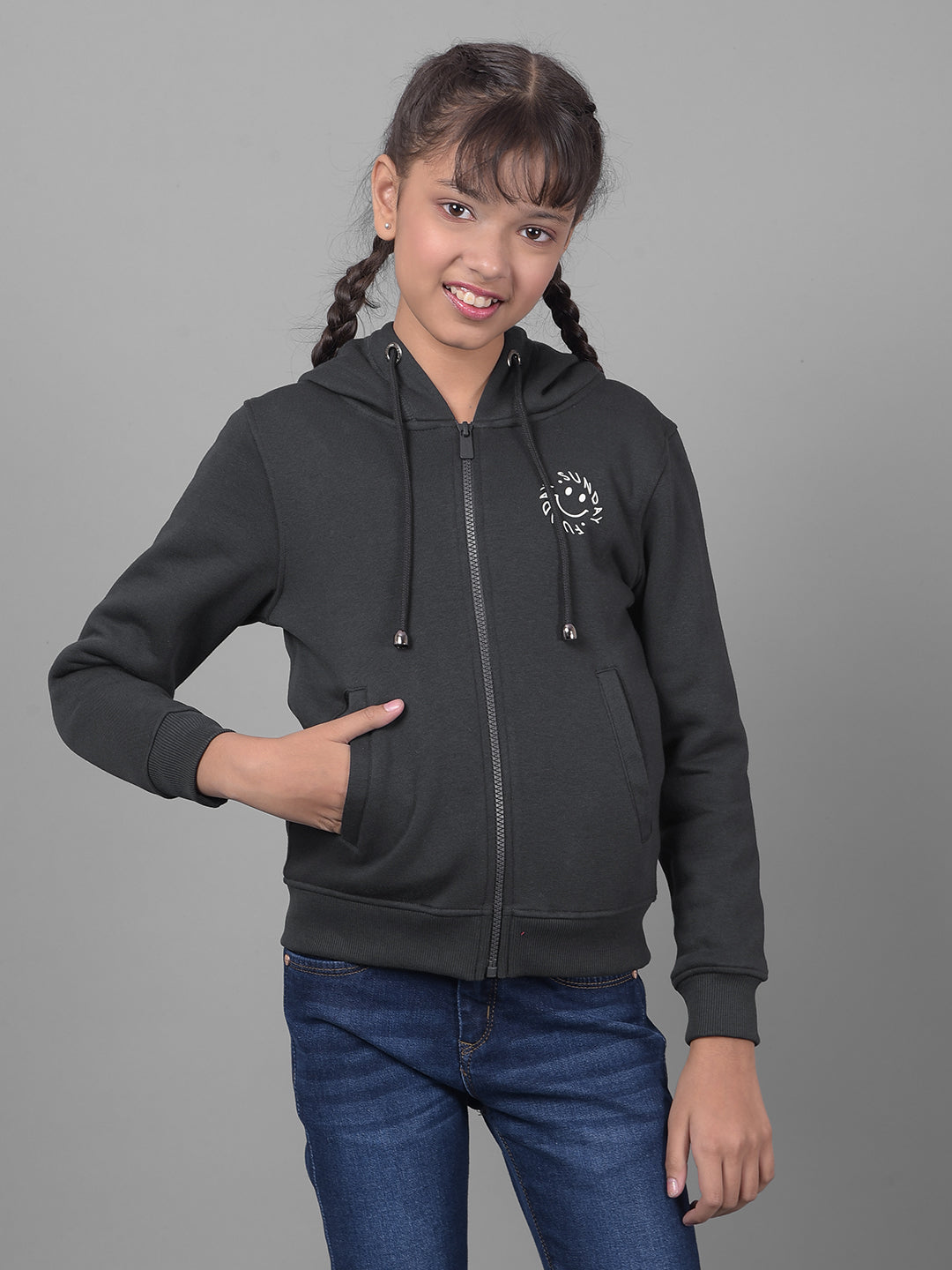 Navy Blue Hooded Sweatshirt-Girls Sweatshirts-Crimsoune Club