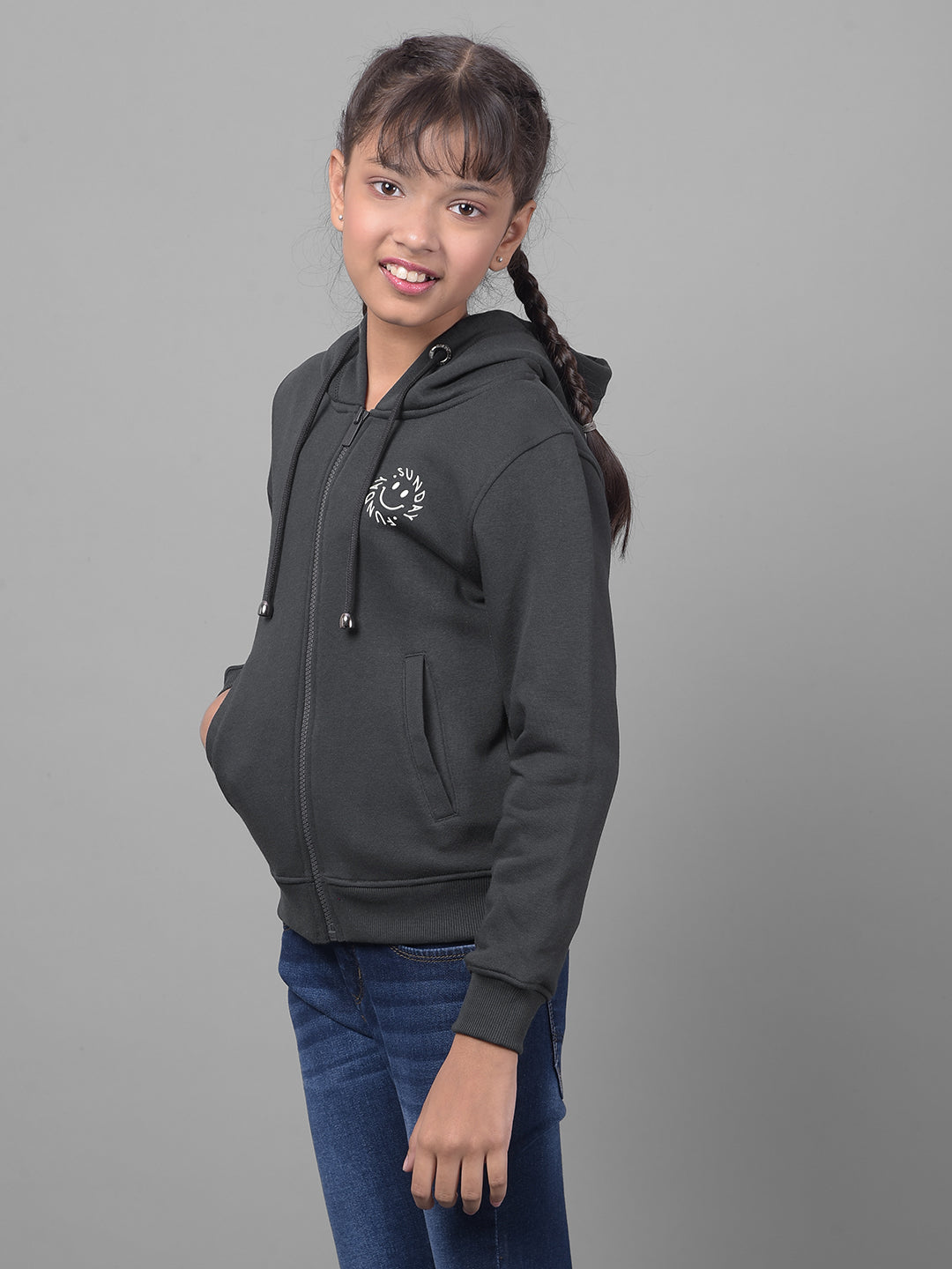 Navy Blue Hooded Sweatshirt-Girls Sweatshirts-Crimsoune Club