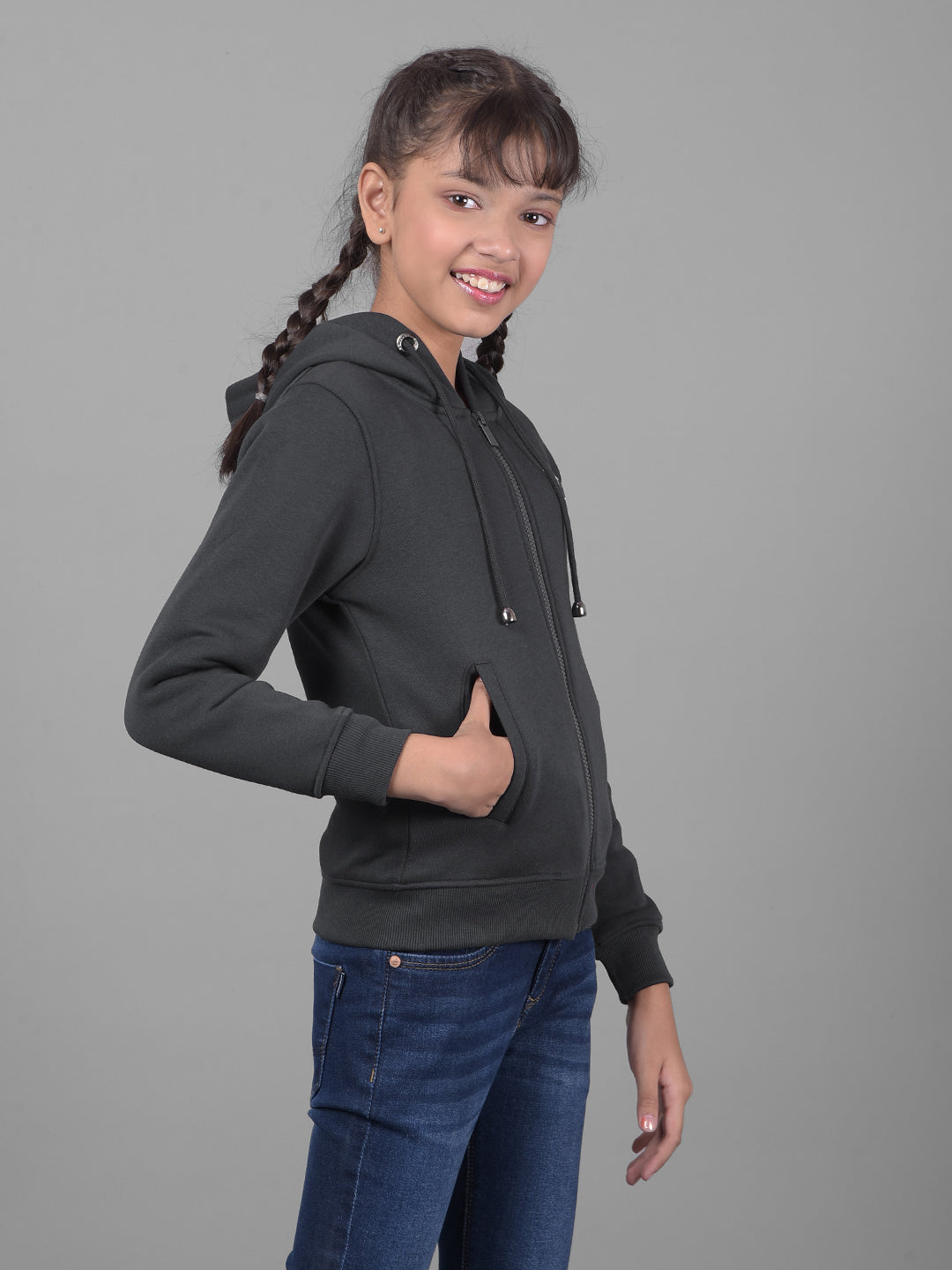 Navy Blue Hooded Sweatshirt-Girls Sweatshirts-Crimsoune Club