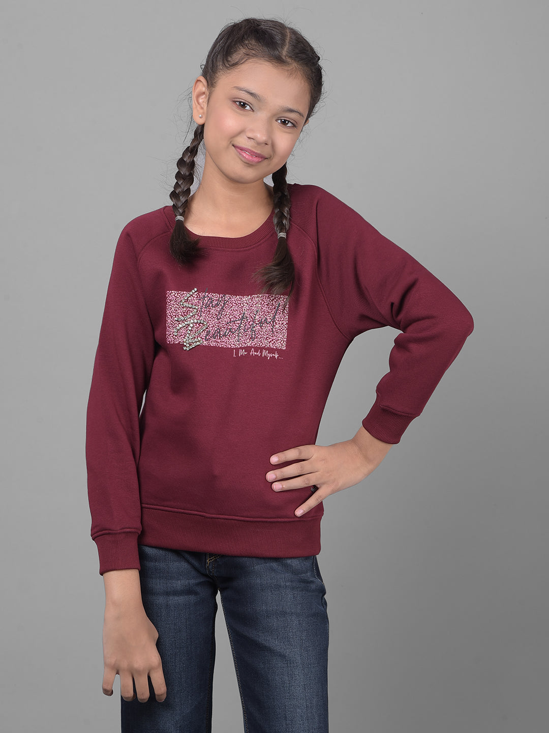 Wine Printed Sweatshirt-Girls Sweatshirts-Crimsoune Club