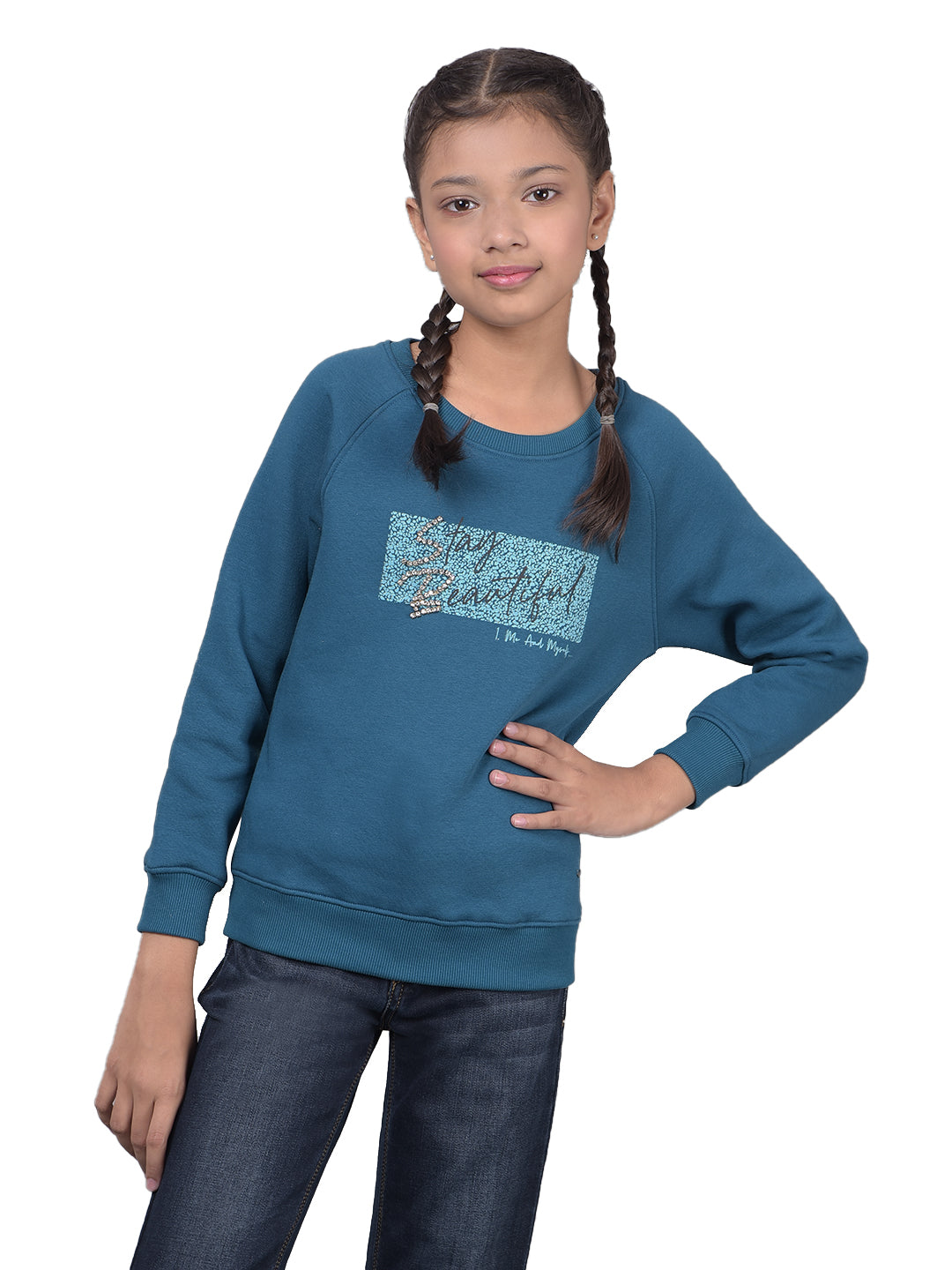 Blue Printed Sweatshirt-Girls Sweatshirts-Crimsoune Club