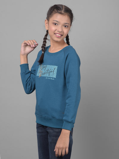 Blue Printed Sweatshirt-Girls Sweatshirts-Crimsoune Club