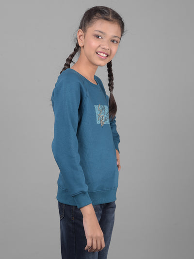 Blue Printed Sweatshirt-Girls Sweatshirts-Crimsoune Club