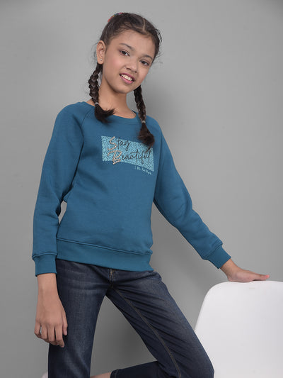 Blue Printed Sweatshirt-Girls Sweatshirts-Crimsoune Club