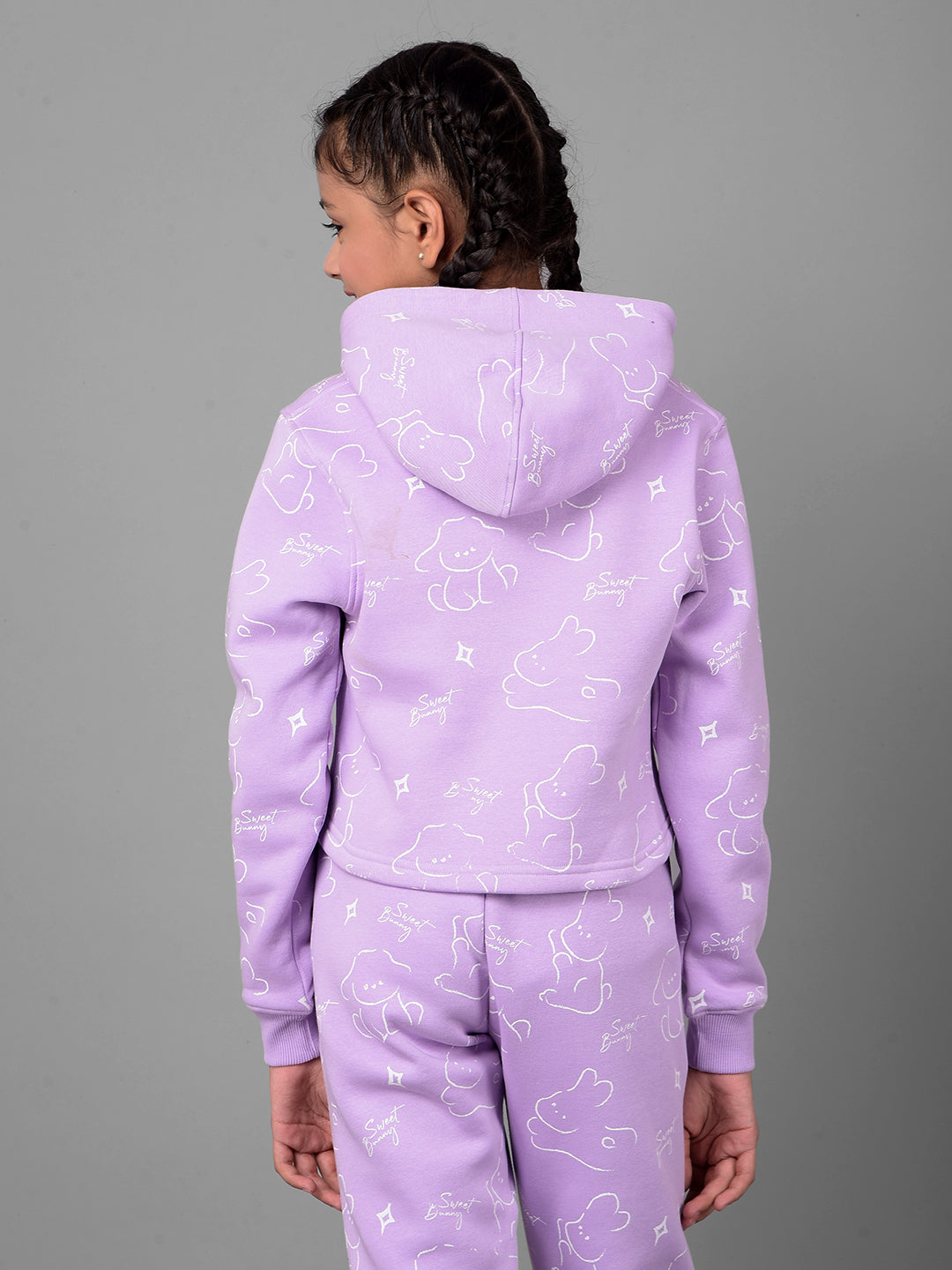 Purple Printed Crop Length Hooded Sweatshirt-Girls Sweatshirts-Crimsoune Club