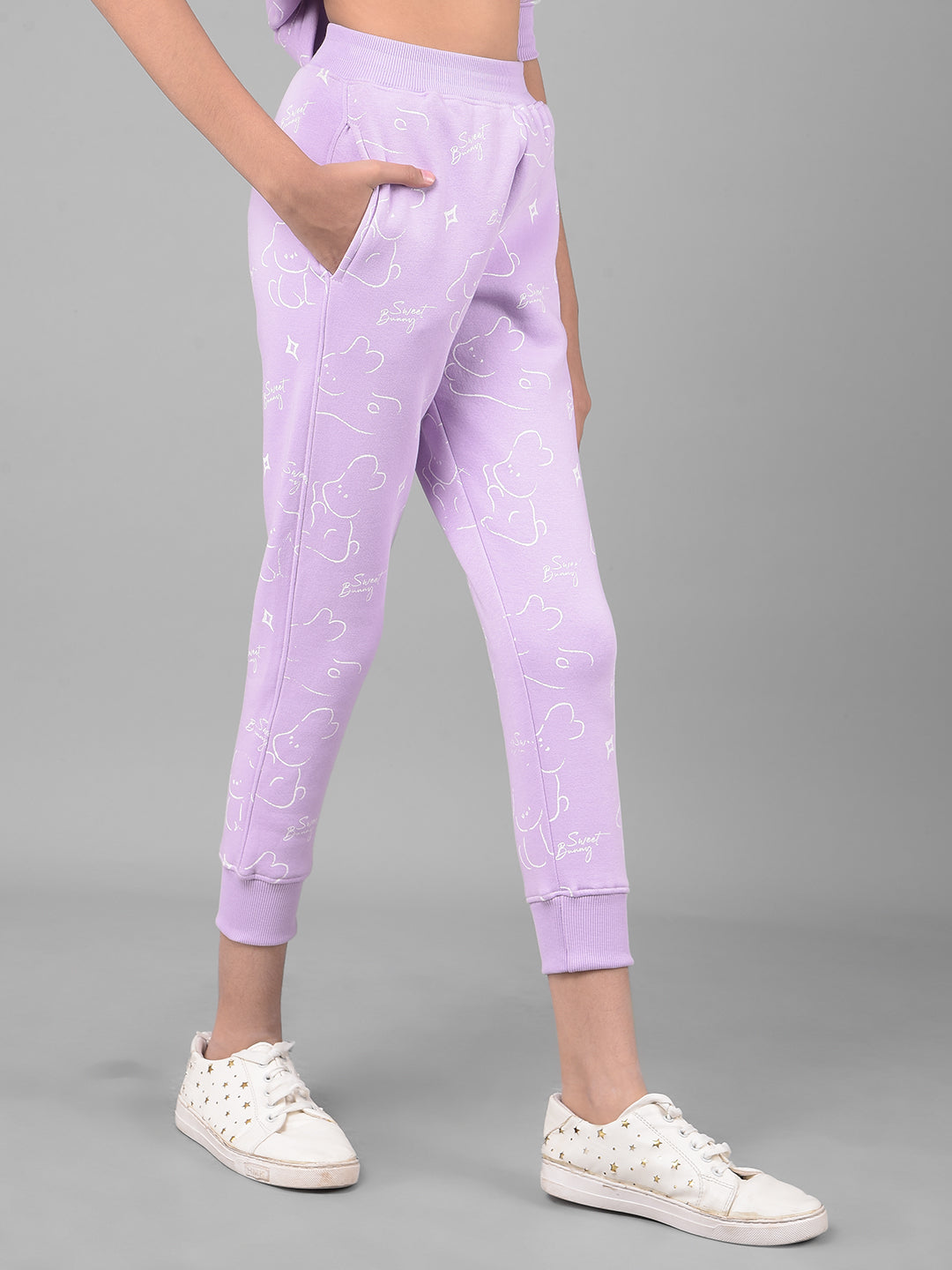 Purple Printed Joggers-Girls Lounge Pants-Crimsoune Club