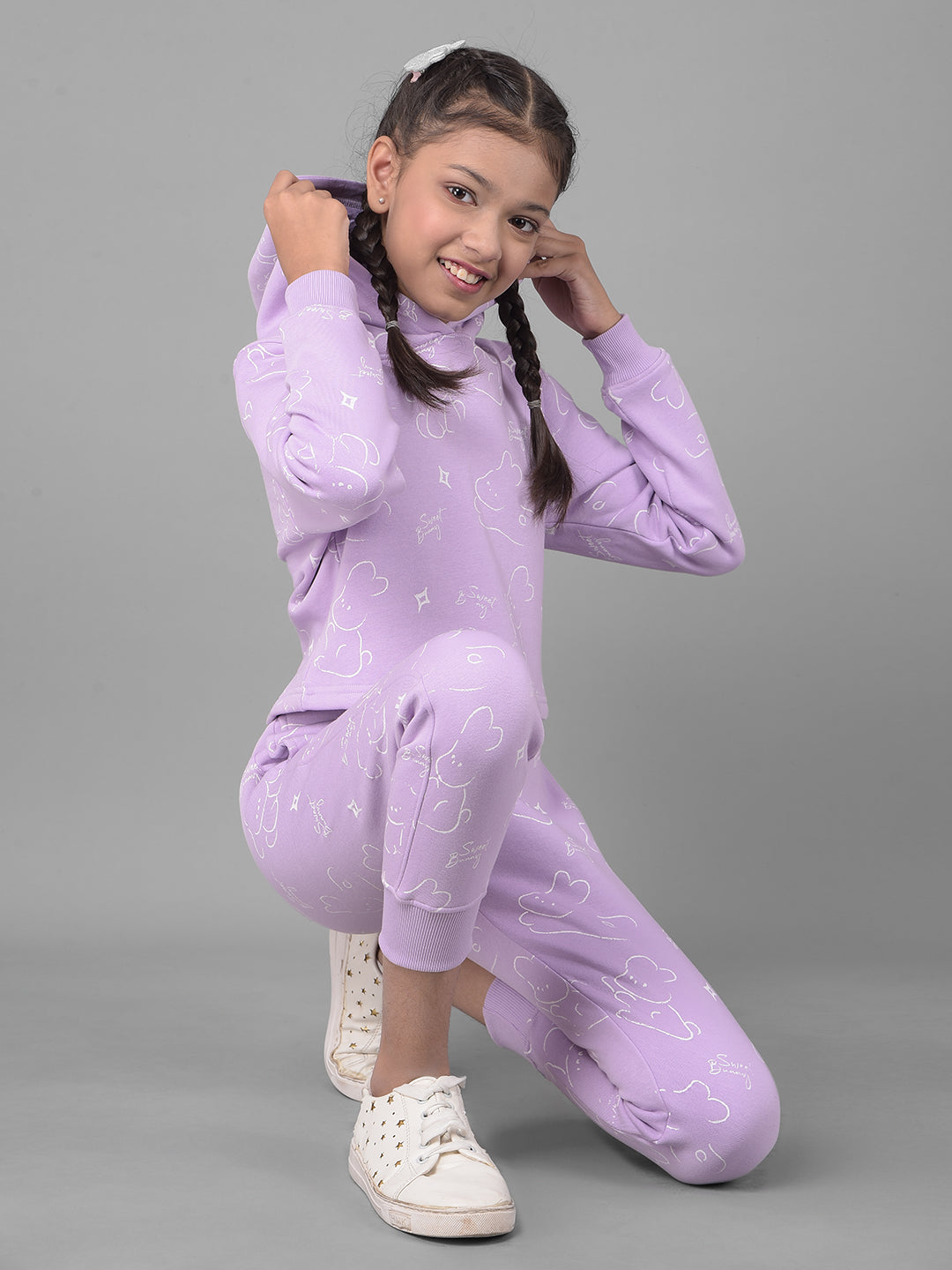 Purple Printed Joggers-Girls Lounge Pants-Crimsoune Club