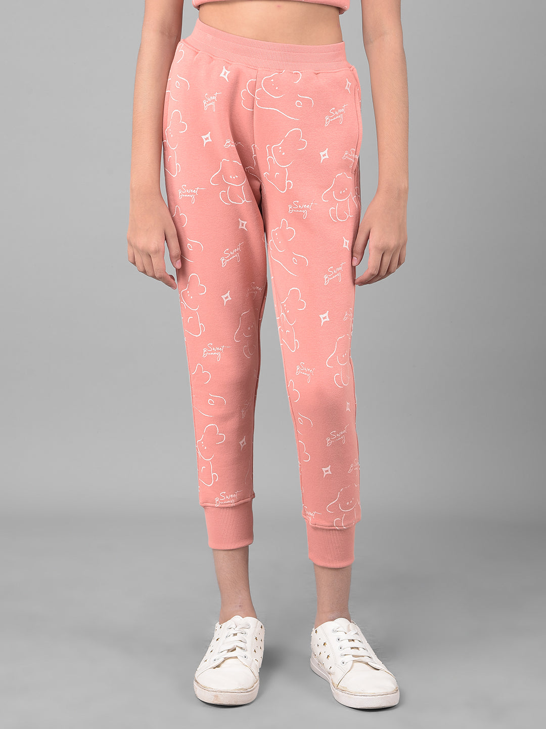 Peach Printed Joggers-Girls Lounge Pants-Crimsoune Club