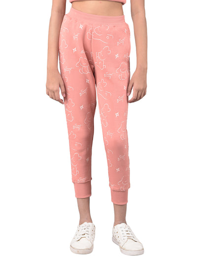 Peach Printed Joggers-Girls Lounge Pants-Crimsoune Club