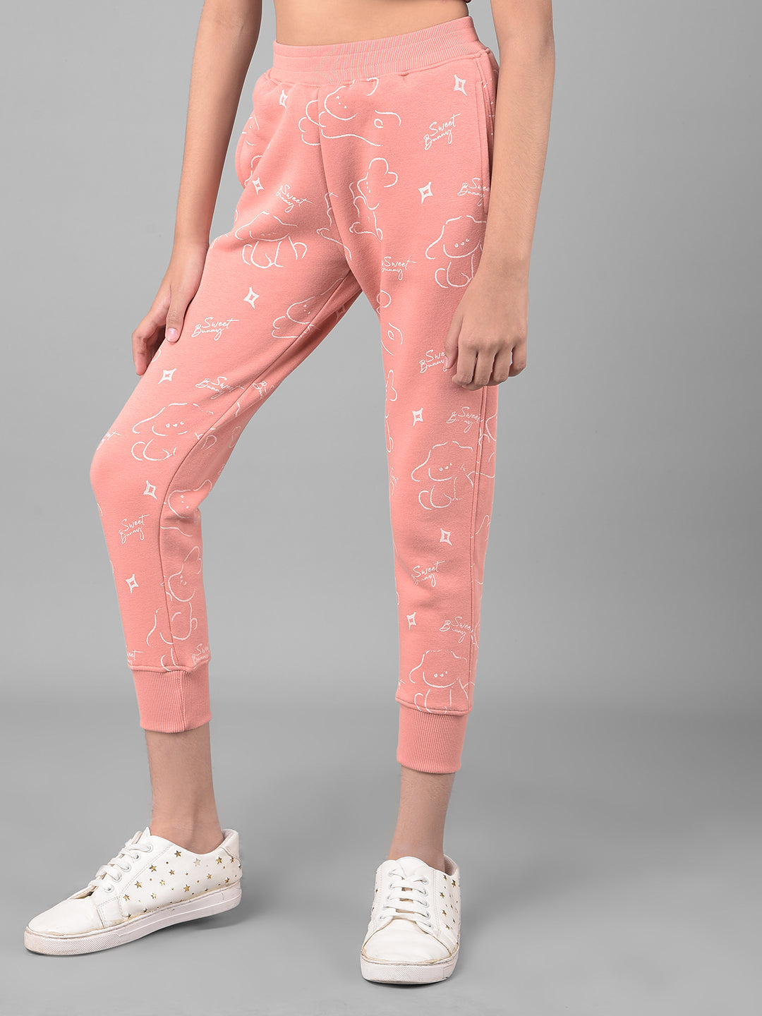 Peach Printed Joggers-Girls Lounge Pants-Crimsoune Club