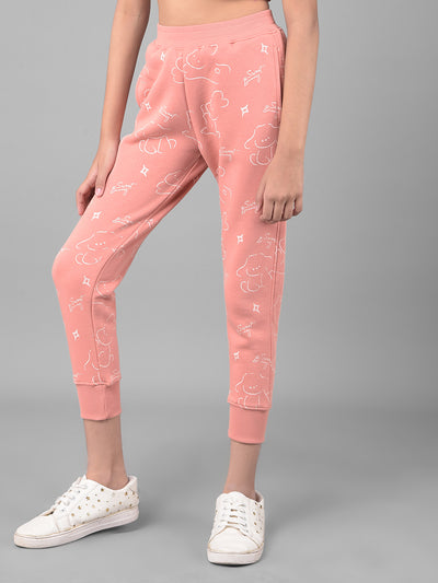 Peach Printed Joggers-Girls Lounge Pants-Crimsoune Club