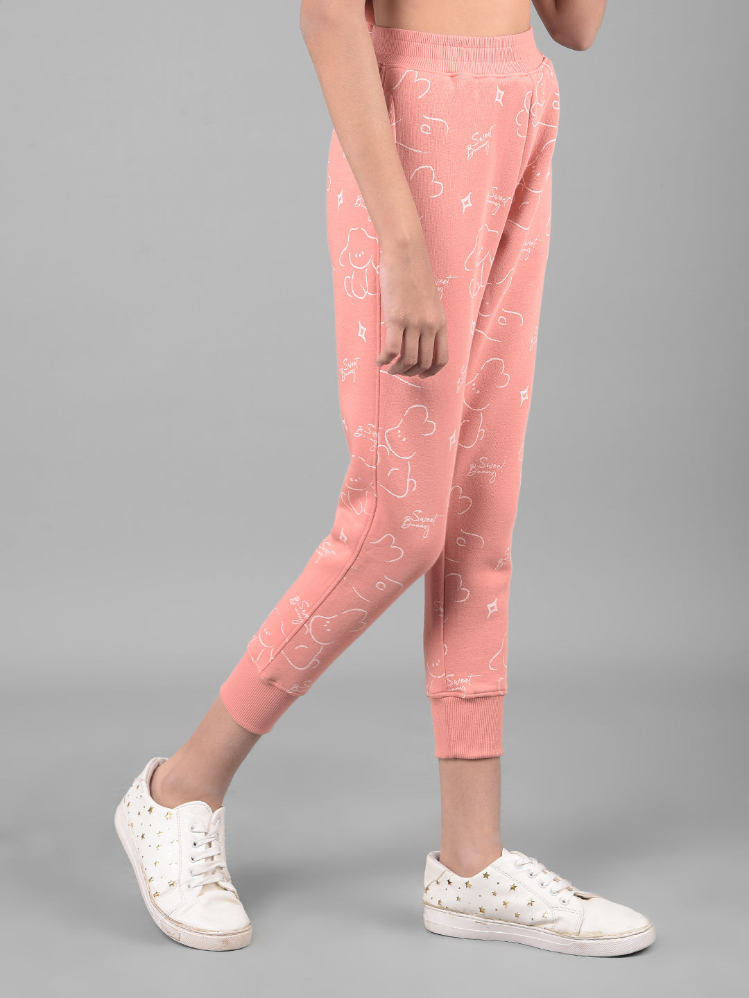 Peach Printed Joggers-Girls Lounge Pants-Crimsoune Club