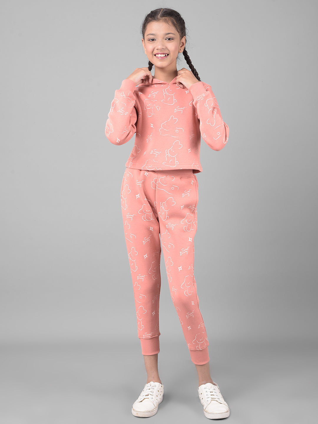 Peach Printed Joggers-Girls Lounge Pants-Crimsoune Club