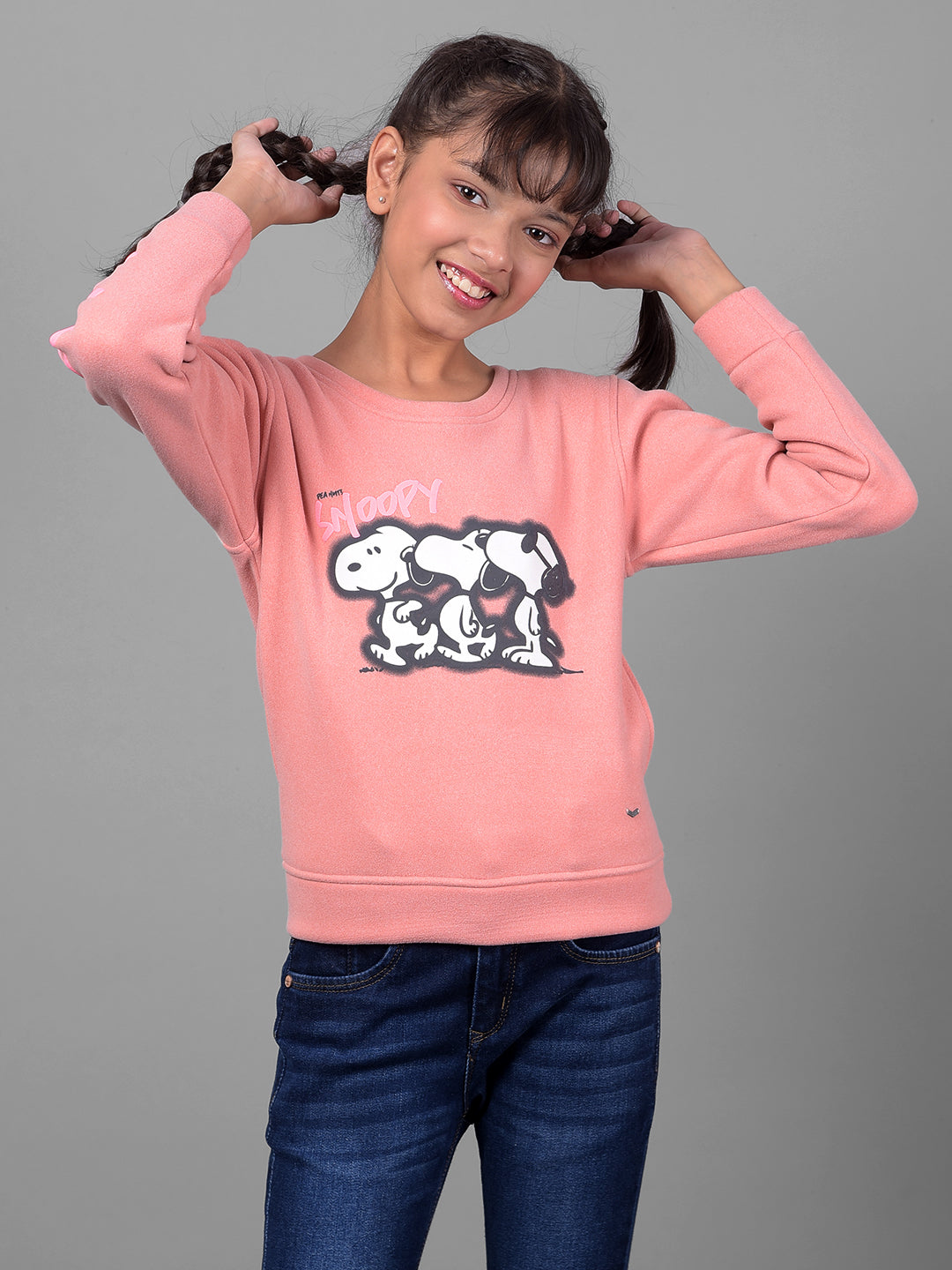 Pink Printed Sweatshirt-Girls Sweatshirts-Crimsoune Club