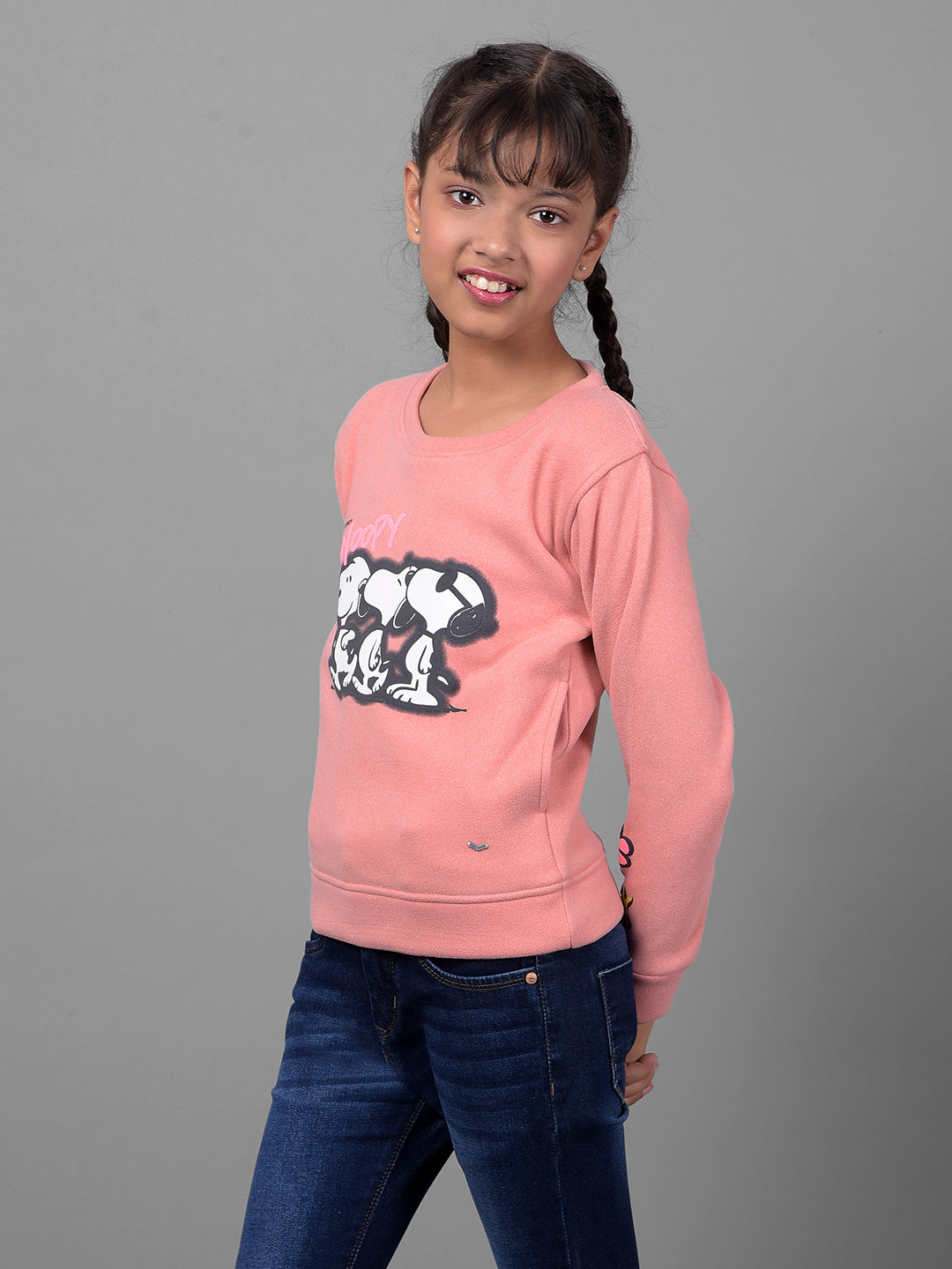 Pink Printed Sweatshirt-Girls Sweatshirts-Crimsoune Club