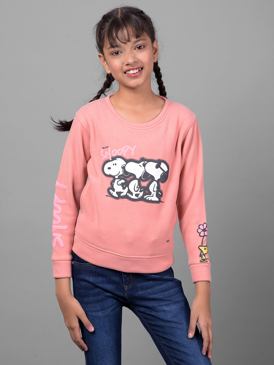 Pink Printed Sweatshirt-Girls Sweatshirts-Crimsoune Club