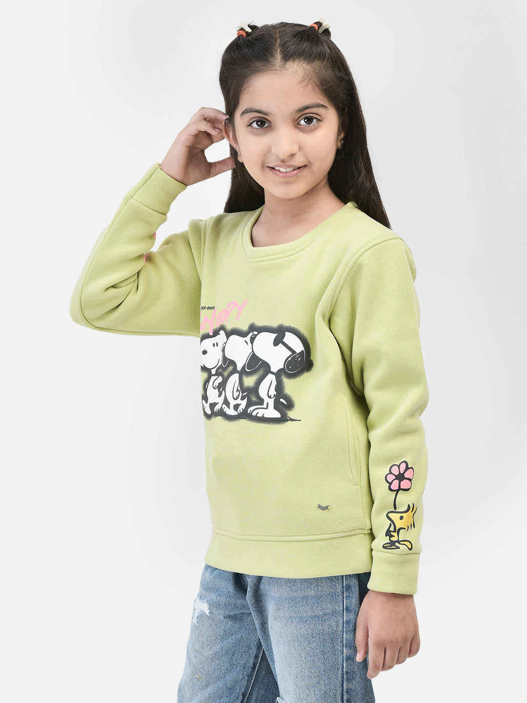 Olive Printed Sweatshirt-Girls Sweatshirts-Crimsoune Club