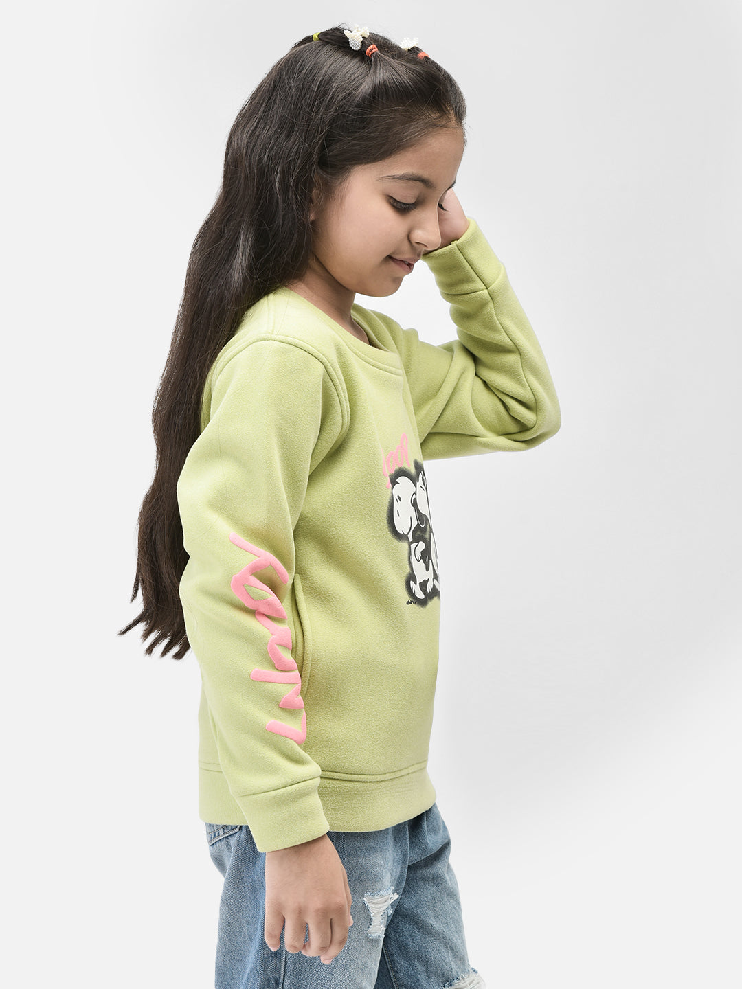 Olive Printed Sweatshirt-Girls Sweatshirts-Crimsoune Club