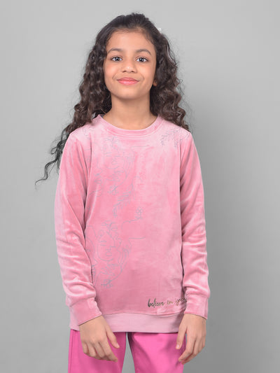 Peach Printed Graphic Sweatshirt-Girls Sweatshirts-Crimsoune Club