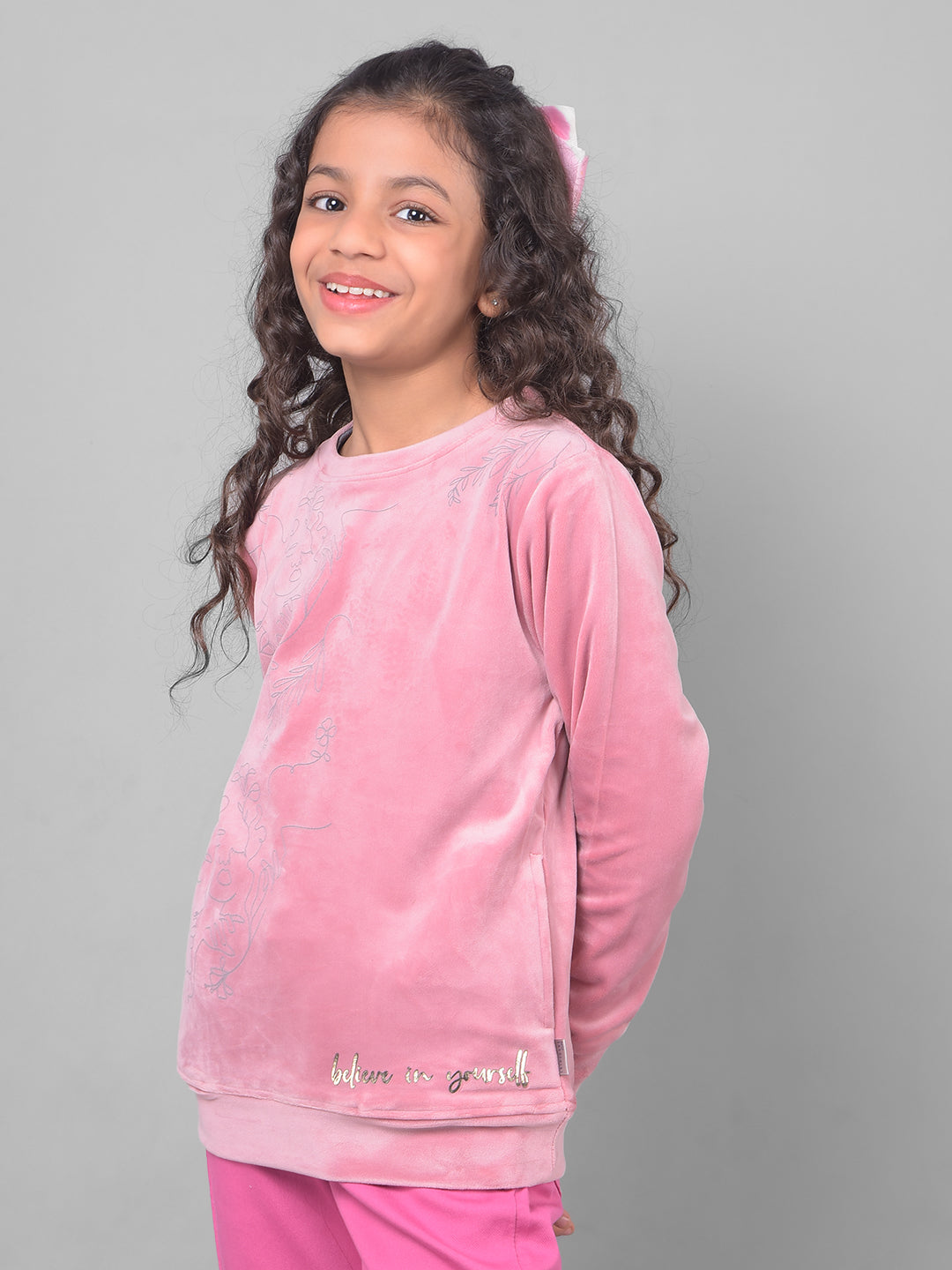 Peach Printed Graphic Sweatshirt-Girls Sweatshirts-Crimsoune Club