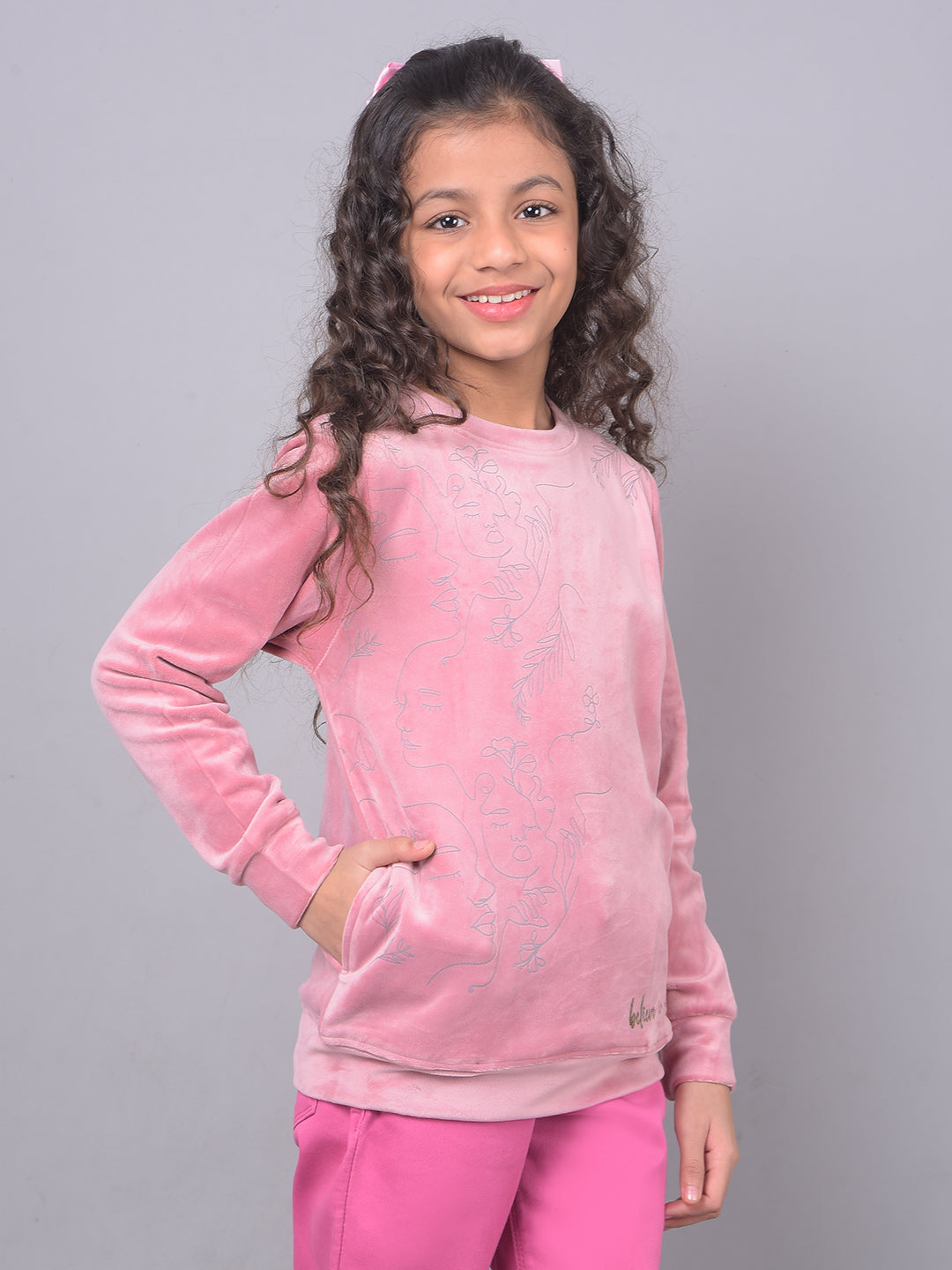 Peach Printed Graphic Sweatshirt-Girls Sweatshirts-Crimsoune Club