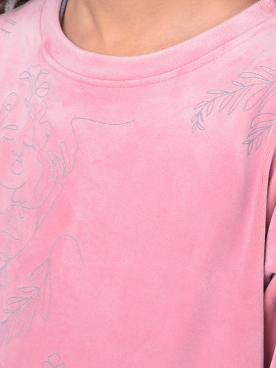Peach Printed Graphic Sweatshirt-Girls Sweatshirts-Crimsoune Club