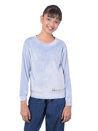 Blue Printed Sweatshirt-Girls Sweatshirts-Crimsoune Club