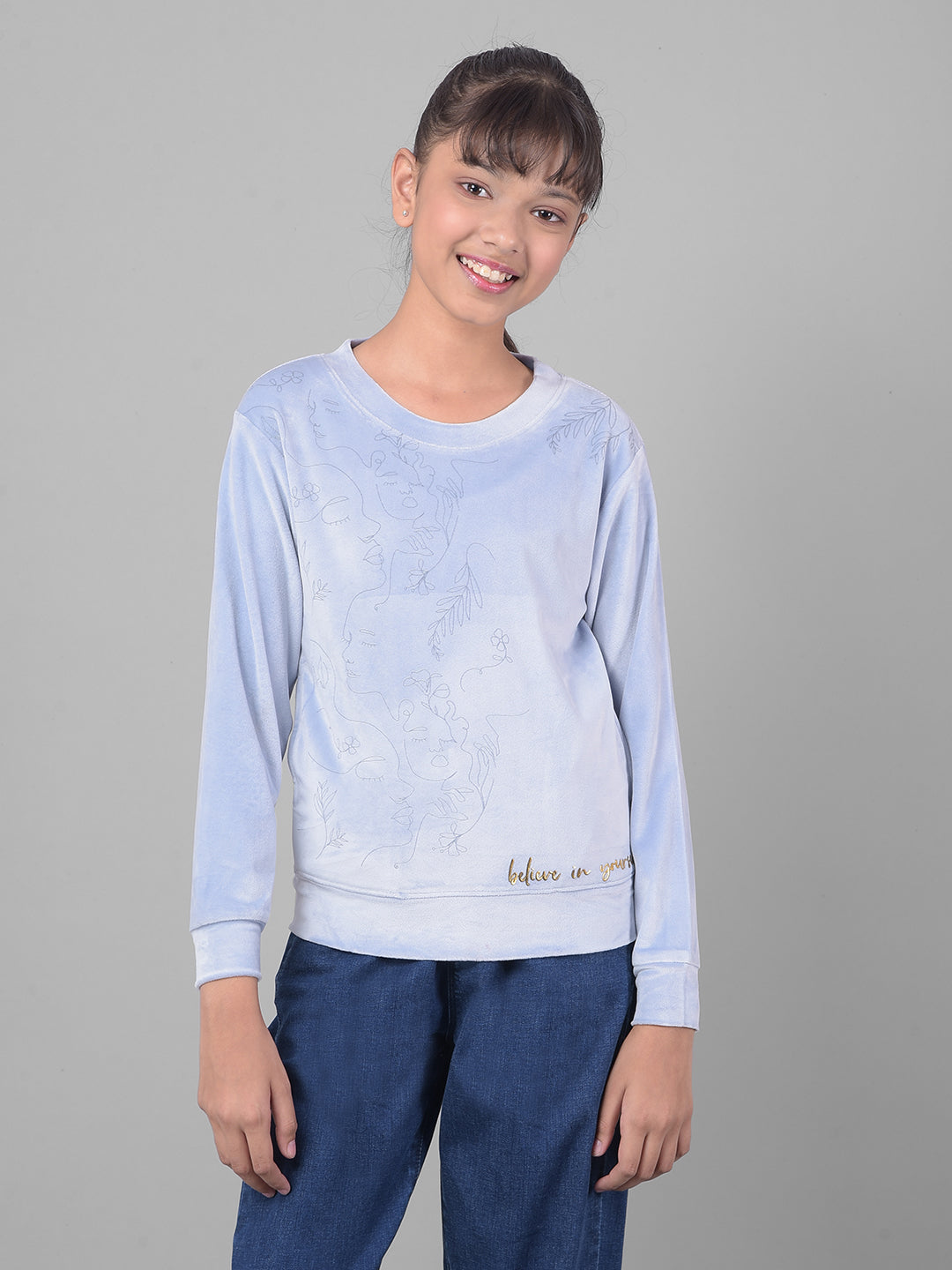 Blue Printed Sweatshirt-Girls Sweatshirts-Crimsoune Club