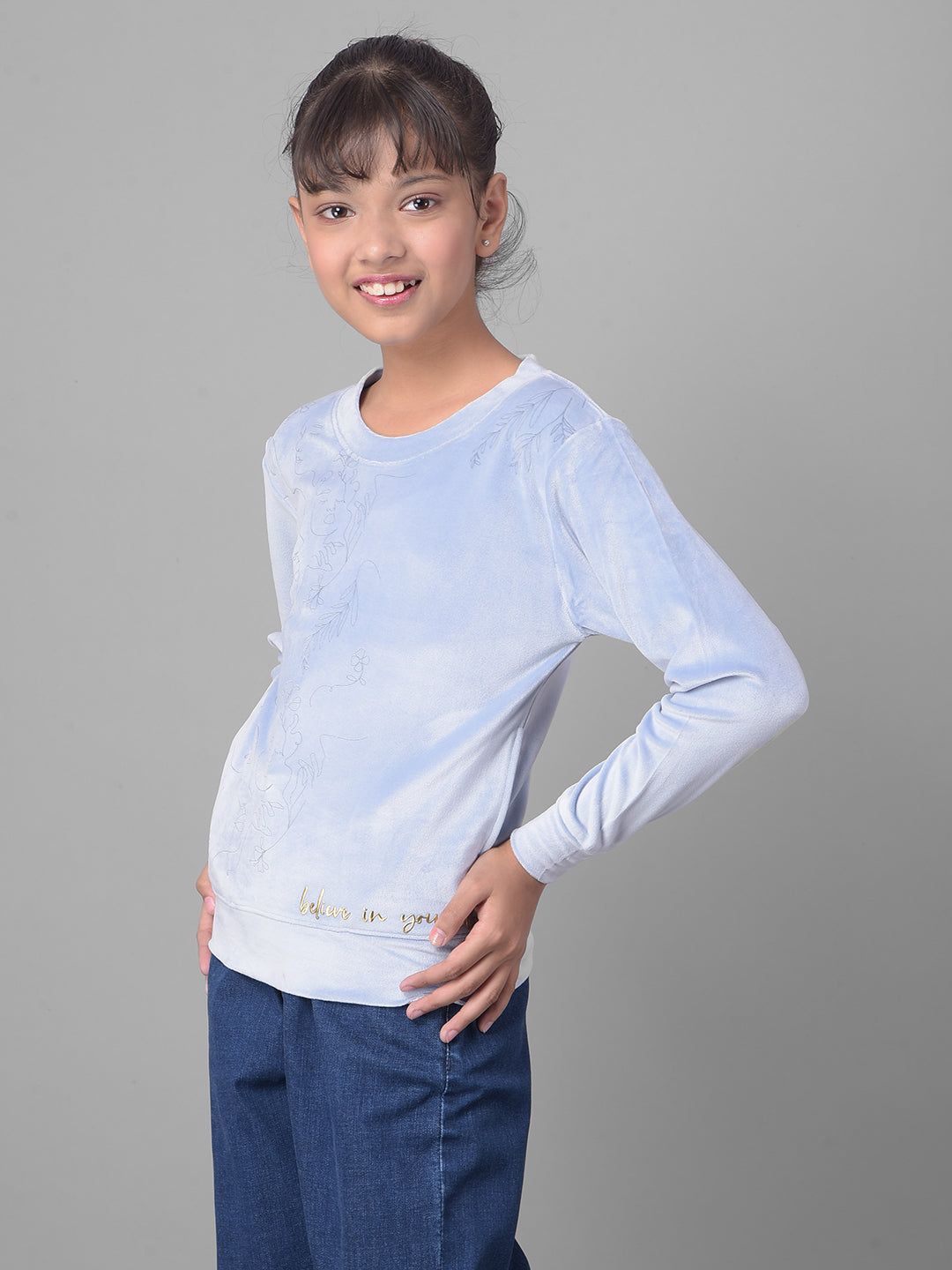 Blue Printed Sweatshirt-Girls Sweatshirts-Crimsoune Club