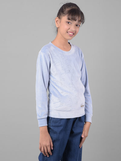 Blue Printed Sweatshirt-Girls Sweatshirts-Crimsoune Club