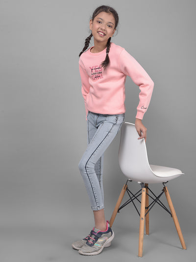 Pink Printed Sweatshirt-Girls Sweatshirts-Crimsoune Club