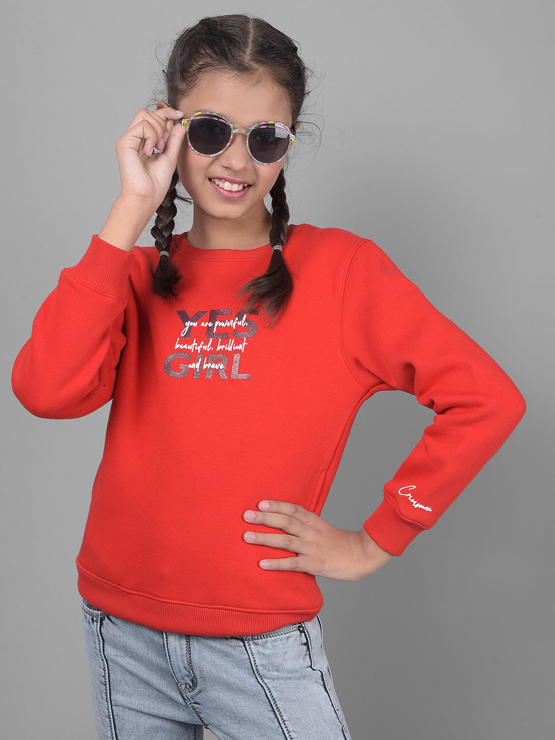 Red Printed Sweatshirt-Girls Sweatshirts-Crimsoune Club