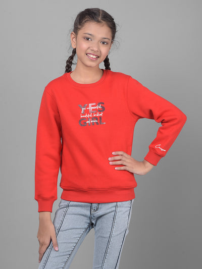 Red Printed Sweatshirt-Girls Sweatshirts-Crimsoune Club