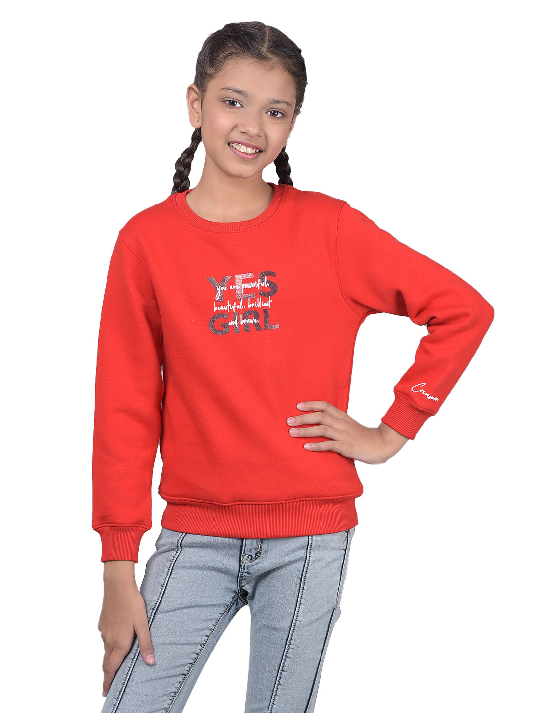 Red Printed Sweatshirt-Girls Sweatshirts-Crimsoune Club