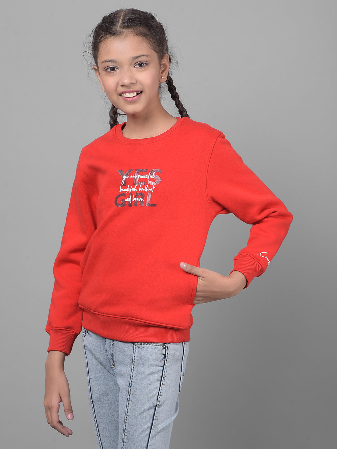 Red Printed Sweatshirt-Girls Sweatshirts-Crimsoune Club