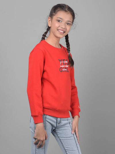 Red Printed Sweatshirt-Girls Sweatshirts-Crimsoune Club