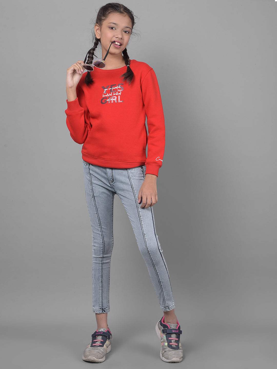 Red Printed Sweatshirt-Girls Sweatshirts-Crimsoune Club