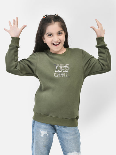 Olive Printed Sweatshirt-Girls Sweatshirts-Crimsoune Club