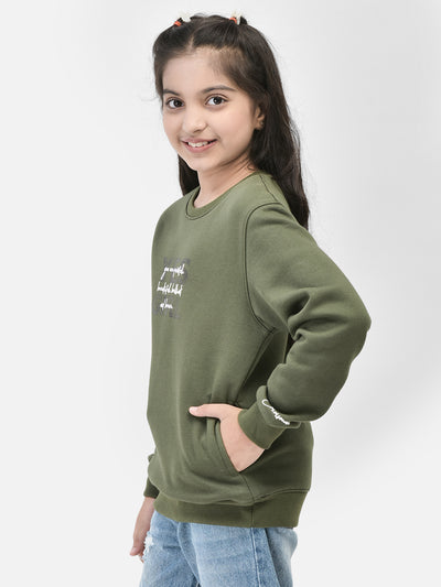 Olive Printed Sweatshirt-Girls Sweatshirts-Crimsoune Club