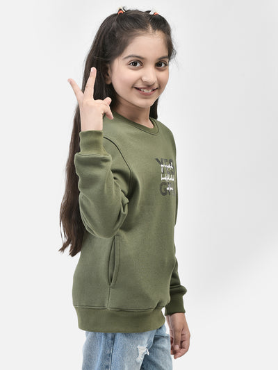 Olive Printed Sweatshirt-Girls Sweatshirts-Crimsoune Club