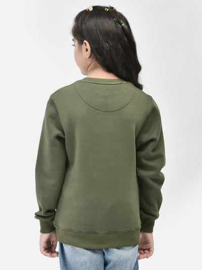 Olive Printed Sweatshirt-Girls Sweatshirts-Crimsoune Club