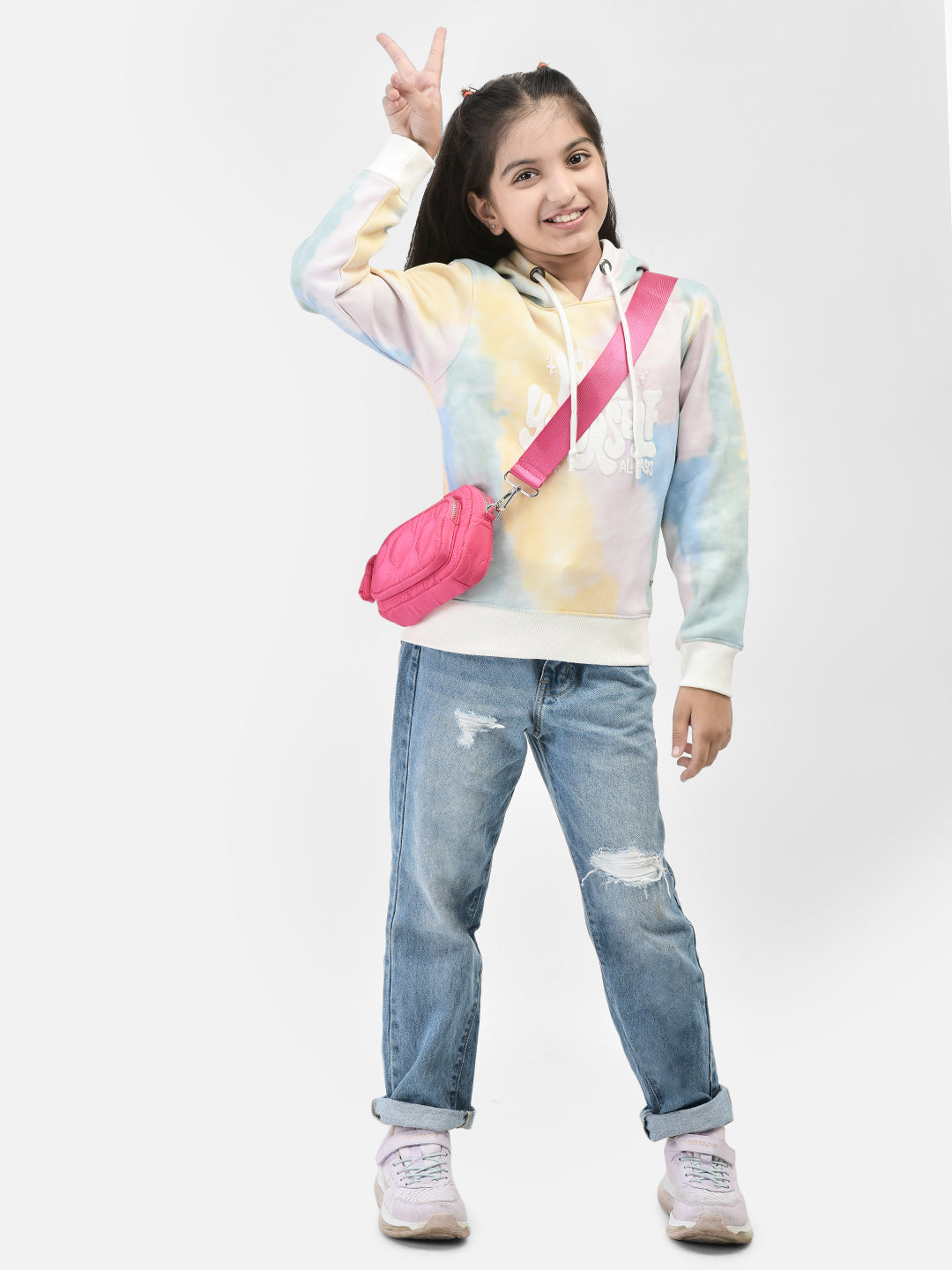 Multi Printed Sweatshirt With Hood-Girls Sweatshirts-Crimsoune Club